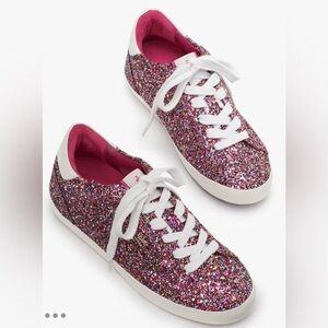 New W/Box Kate Spade Sneakers Womens 7.5 Ace Glitter Low Top Lace Up $198 Retail